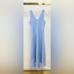 (800866/191333-SKY) ITALIAN LINEN MAXI V-NECK DRESS